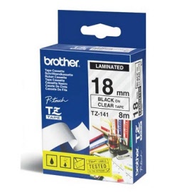 Brother® P-Touch TZ Tape 18mm x 8m Black/Clear TZe-141