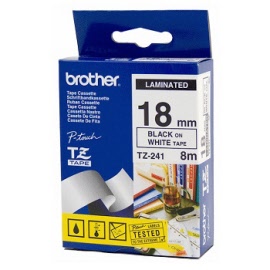 Brother® P-Touch TZ Tape 18mm x 8m Black/White TZe-241
