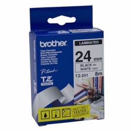 Brother® P-Touch TZ Tape 24mm x 8m Black/White TZe-251