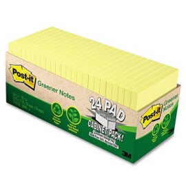 3M Post-it Notes 654R-24CP-CY Recycled Canary Yellow Cabinet Pack