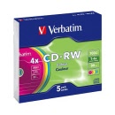 Verbatim® CD-RW 700MB 80min 4x Colour Slim Case Pk5 (43133)